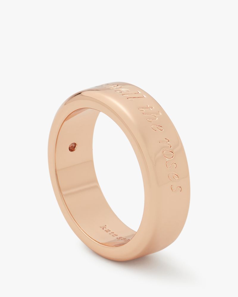 Kate Spade,Stop And Smell The Roses Idiom Ring,Single Band,Engraved Detail,Lettering Word,Rose Gold Metal,Casual,