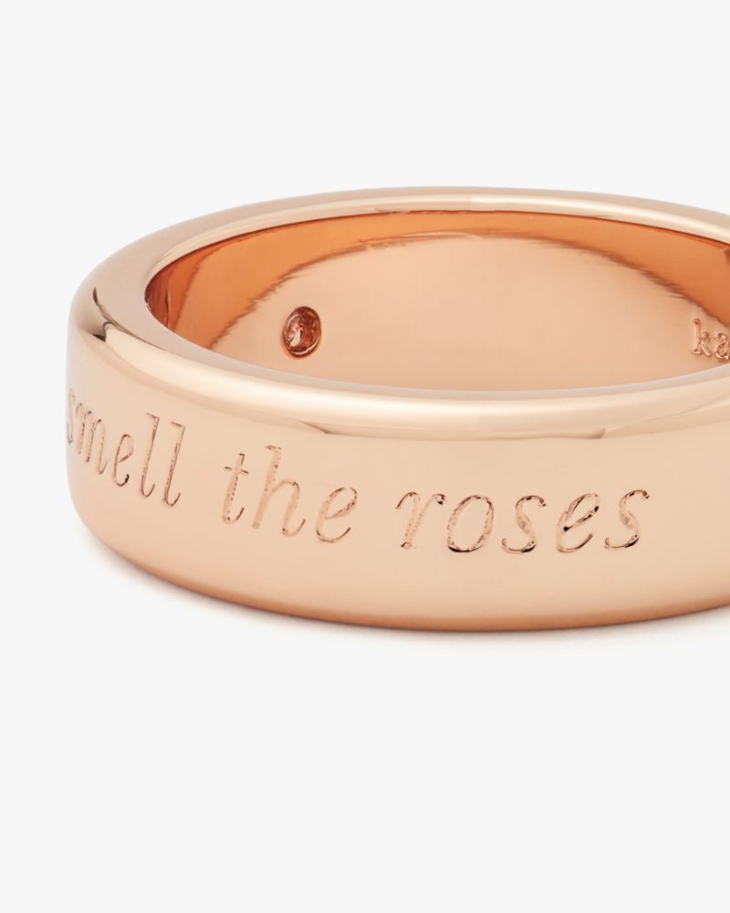 Kate Spade,Stop And Smell The Roses Idiom Ring,Single Band,Engraved Detail,Lettering Word,Rose Gold Metal,Casual,