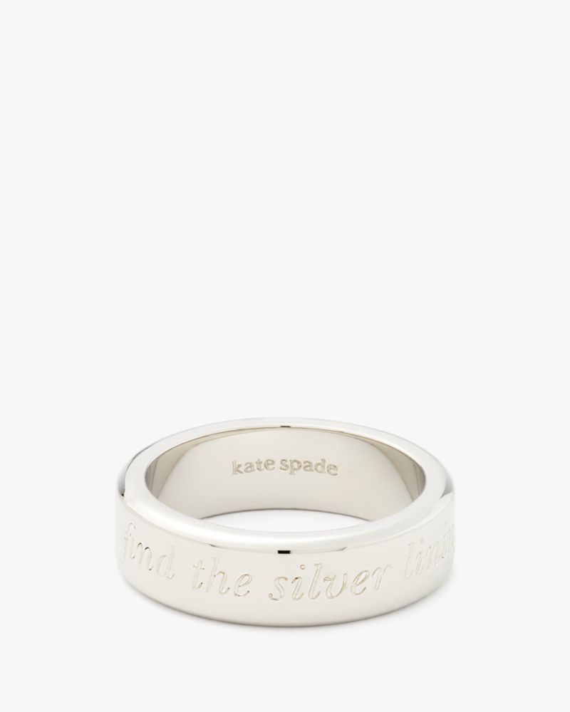 Kate Spade,Find The Silver Lining Idiom Ring,Single Band,Engraved Detail,Lettering Word,Stackable,Silver Metal,Casual,