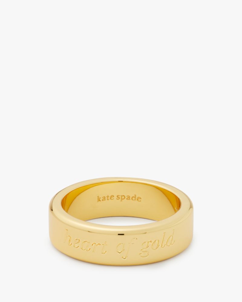 Kate Spade,Heart Of Gold Idiom Ring,Single Band,Engraved Detail,Lettering Word,Gold Metal,Casual,