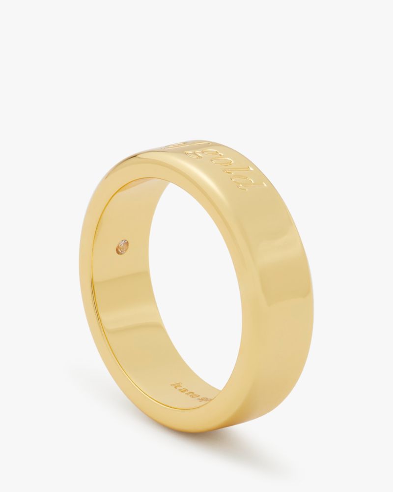 Kate Spade,Heart Of Gold Idiom Ring,Single Band,Engraved Detail,Lettering Word,Gold Metal,Casual,