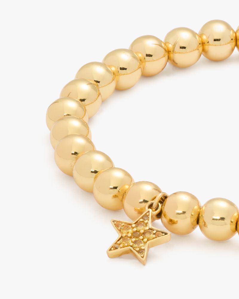 Kate Spade,Rainbow Joy Star Charm Stretch Bracelet,Ball Embellishment,Rhinestones,Bead Embellishment,Stretchable,Gold Meta...,