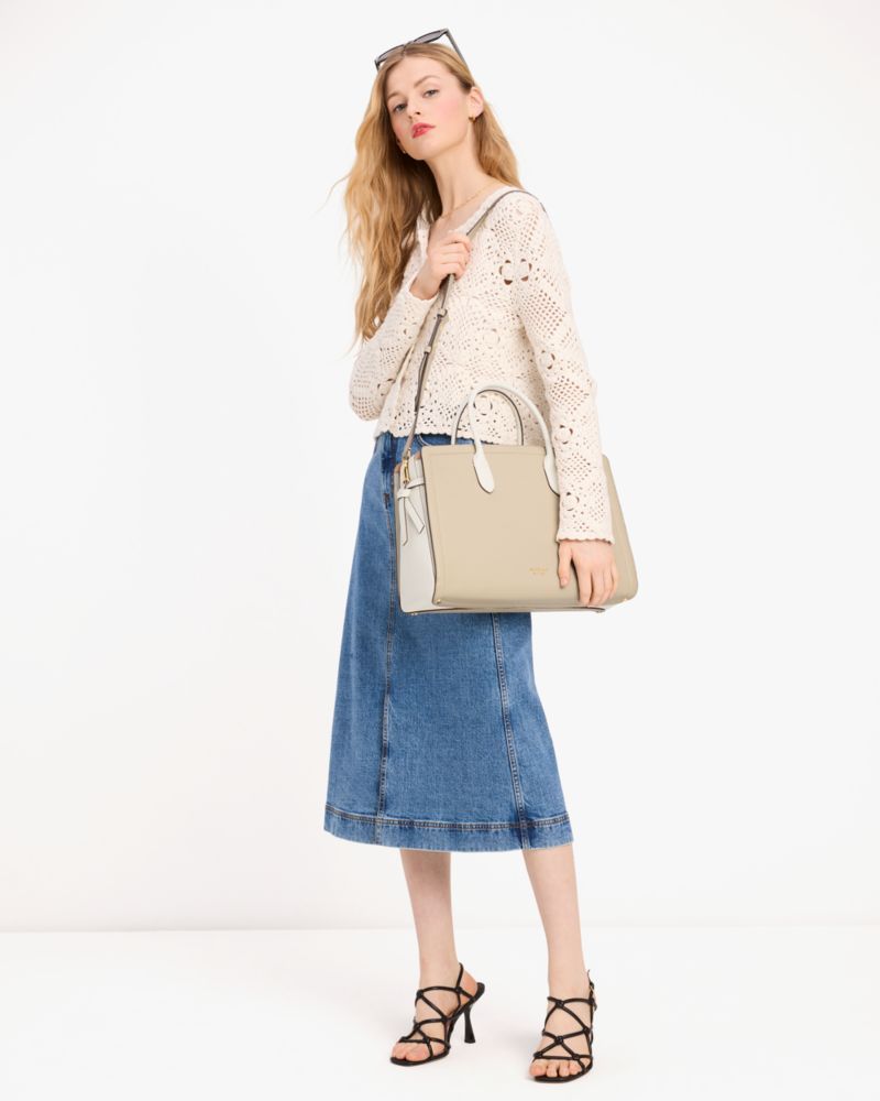 Kate Spade,Knott Colorblocked Commuter Laptop Bag,Leather,Satchel,Logo,Metal,Work,Beige