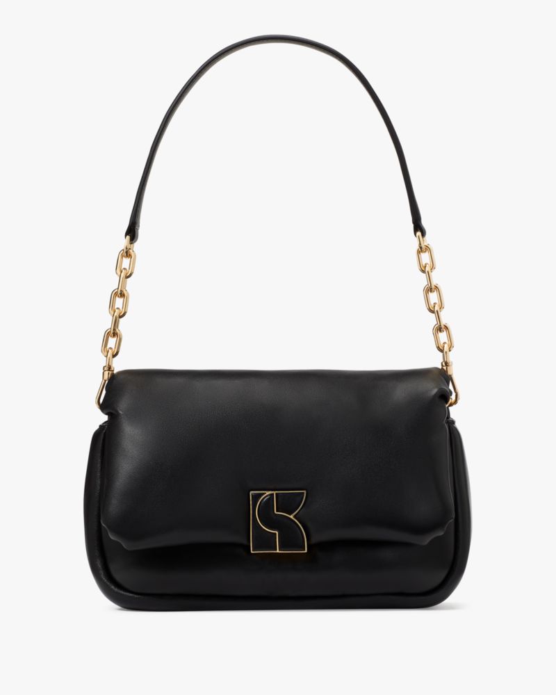 Kate Spade,Dakota Puffy Leather Crossbody,Shoulder Bag,Metal,Chain Detail,Logo,Day Party,Black