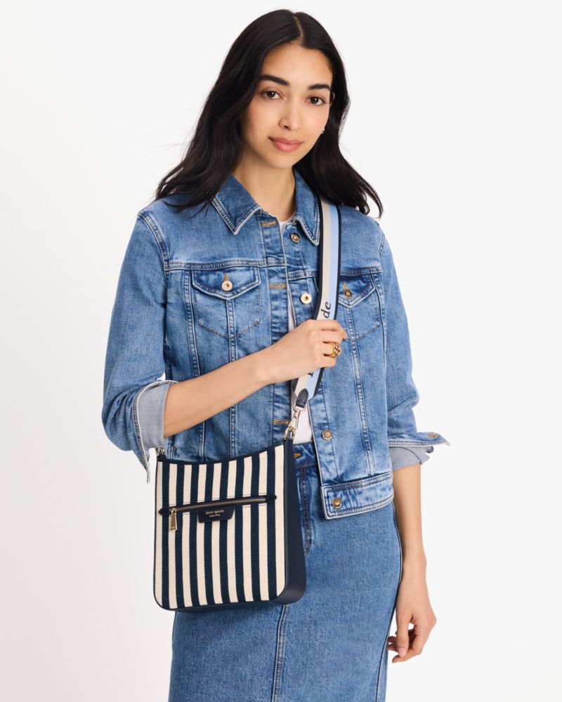 Kate Spade,Hudson Large Messenger Crossbody,Canvas,Crossbody,Metal,Stripe,Color Block,Logo,Casual,Multi Color