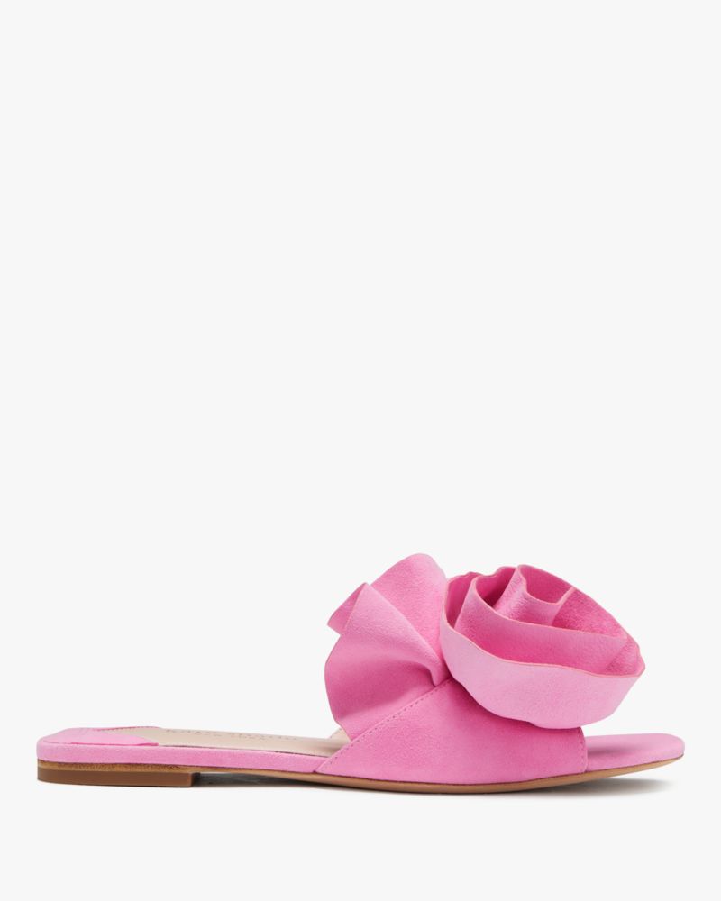 Kate Spade,Flourish Slide Sandals,Lining Leather,Suede,Slides,3D Embellishment,Day Party,Pink