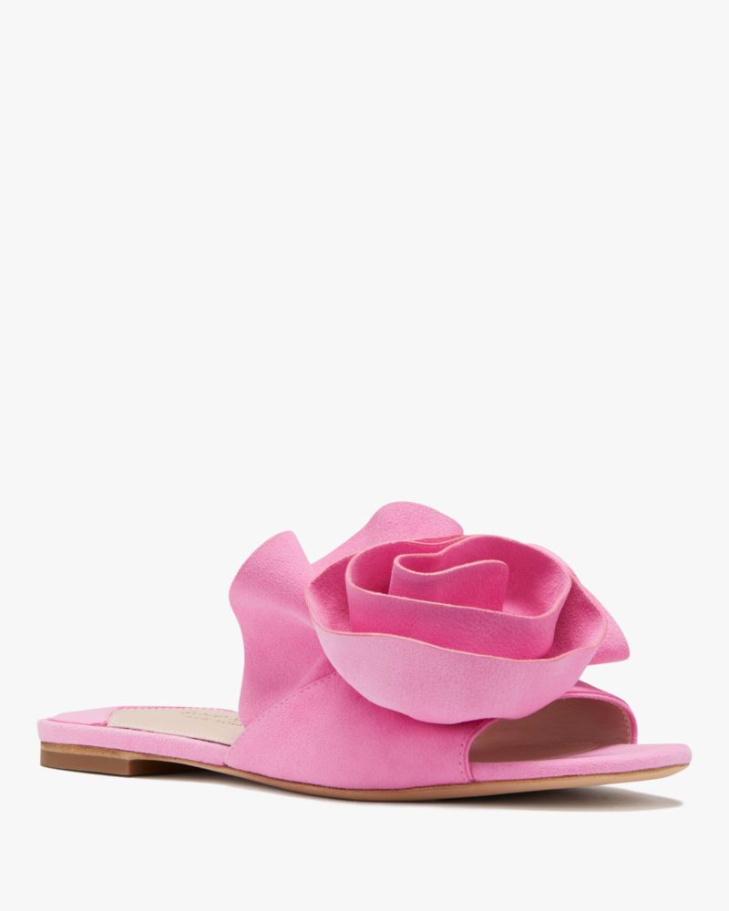 Kate Spade,Flourish Slide Sandals,Lining Leather,Suede,Slides,3D Embellishment,Day Party,Pink