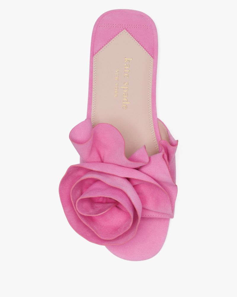 Kate Spade,Flourish Slide Sandals,Lining Leather,Suede,Slides,3D Embellishment,Day Party,Pink