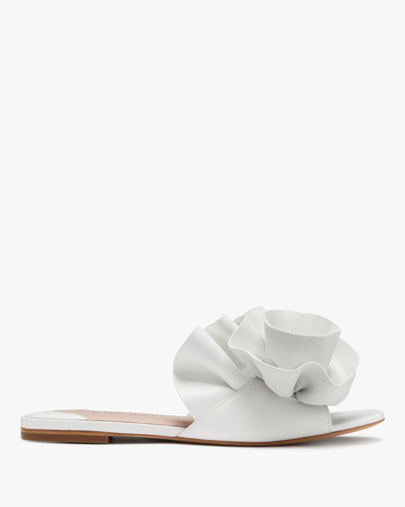 Kate Spade,Flourish Slide Sandals,Lining Leather,Nappa Leather,Slides,3D Embellishment,Day Party,White