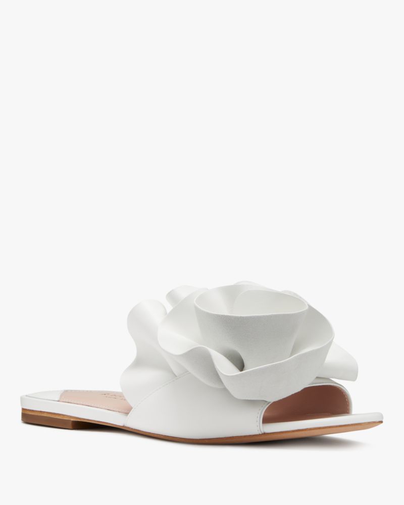 Kate Spade,Flourish Slide Sandals,Lining Leather,Nappa Leather,Slides,3D Embellishment,Day Party,White