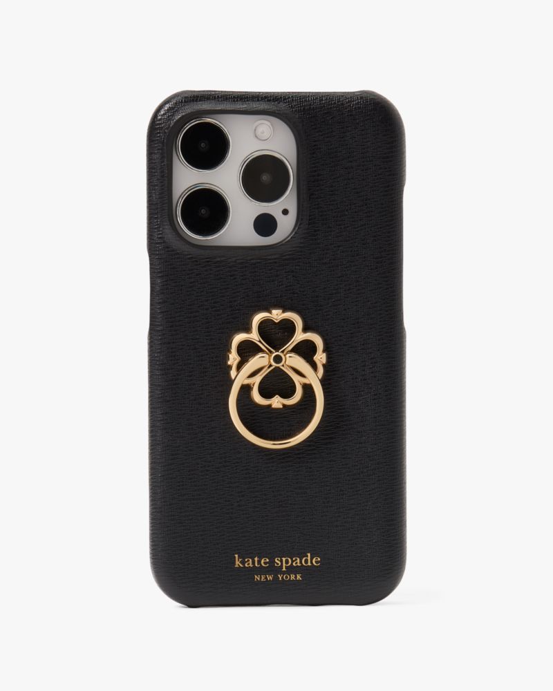 Kate Spade,Morgan Spade Ring Stand iPhone 15 Pro Case,Case,PVC,Logo,Metal,Word Embellishment,I Ring,Casual,Black