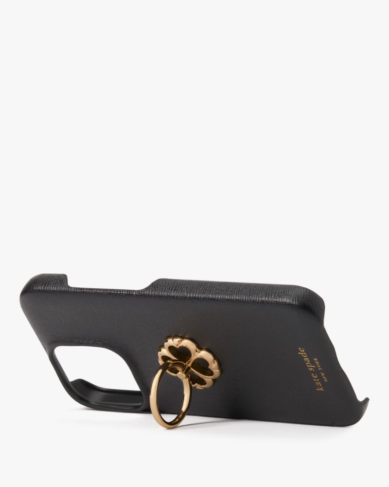 Kate Spade,Morgan Spade Ring Stand iPhone 15 Pro Case,Case,PVC,Logo,Metal,Word Embellishment,I Ring,Casual,Black