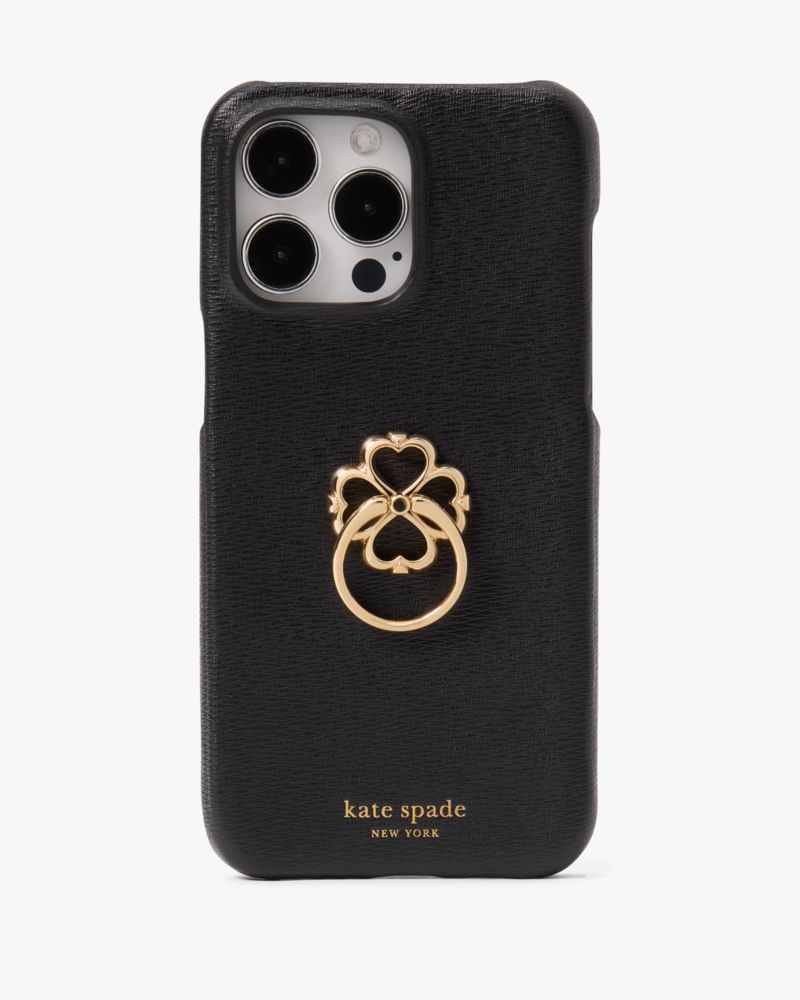 Kate Spade,Morgan Spade Ring Stand iPhone 15 Pro Max Case,Case,PVC,Logo,Metal,Word Embellishment,I Ring,Casual,Black