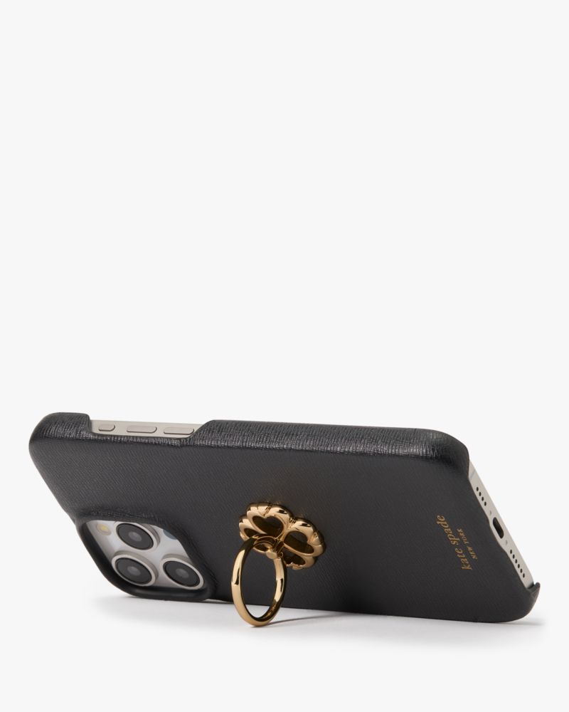 Kate Spade,Morgan Spade Ring Stand iPhone 15 Pro Max Case,Case,PVC,Logo,Metal,Word Embellishment,I Ring,Casual,Black