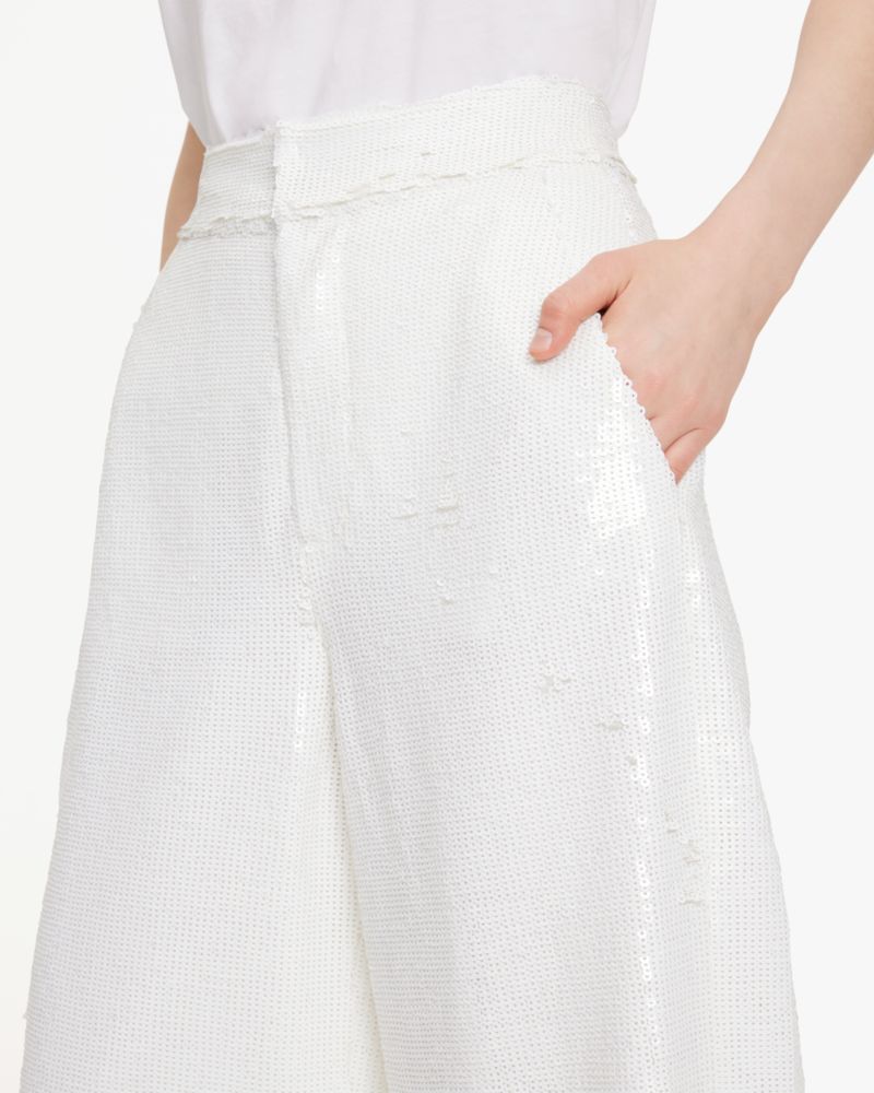 Kate Spade,Wide Leg Sequin Pants,Fresh White