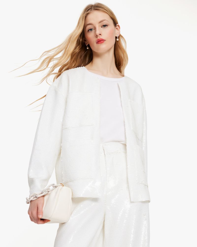 Kate Spade,Sequin Boxy Jacket,Fresh White