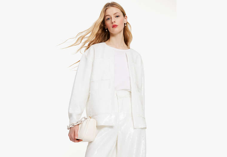 Kate Spade,Sequin Boxy Jacket,Fresh White image number 0