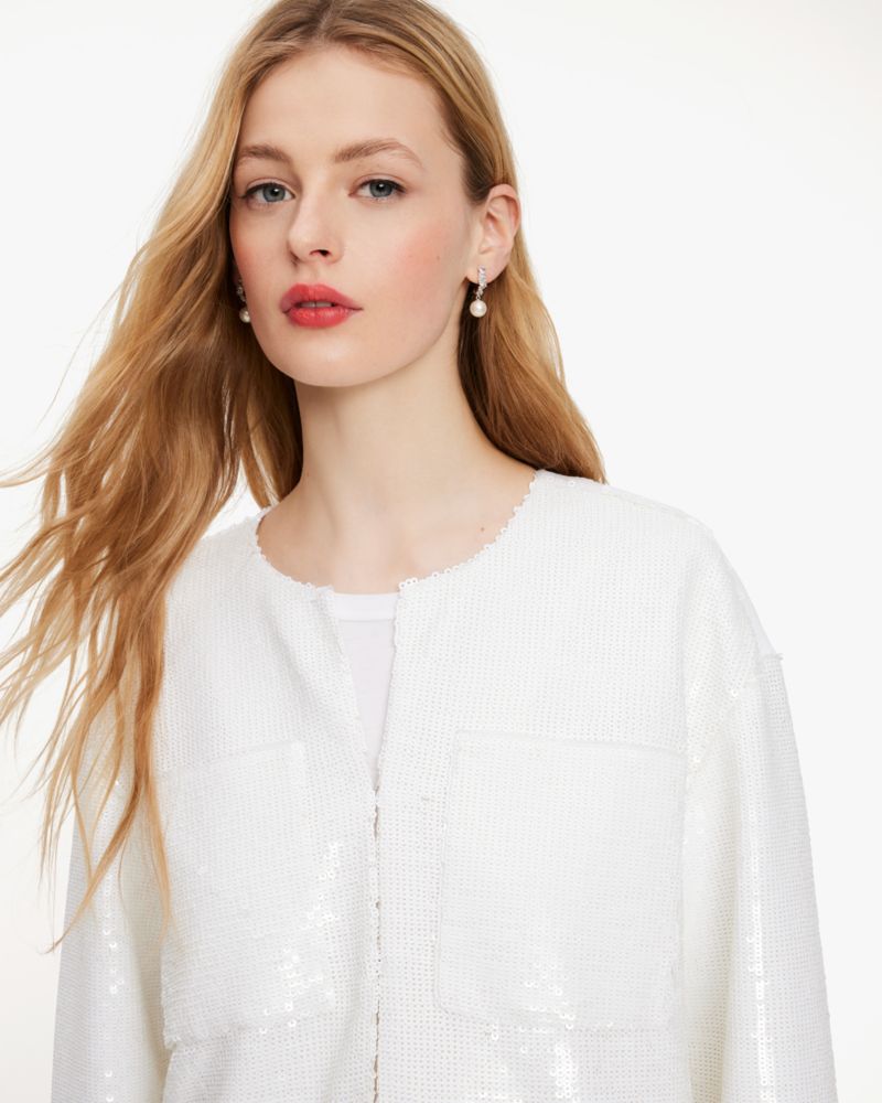 Kate Spade,Sequin Boxy Jacket,Spandex,Polyester,Jacket,Sequin,Embellished,Day Party,