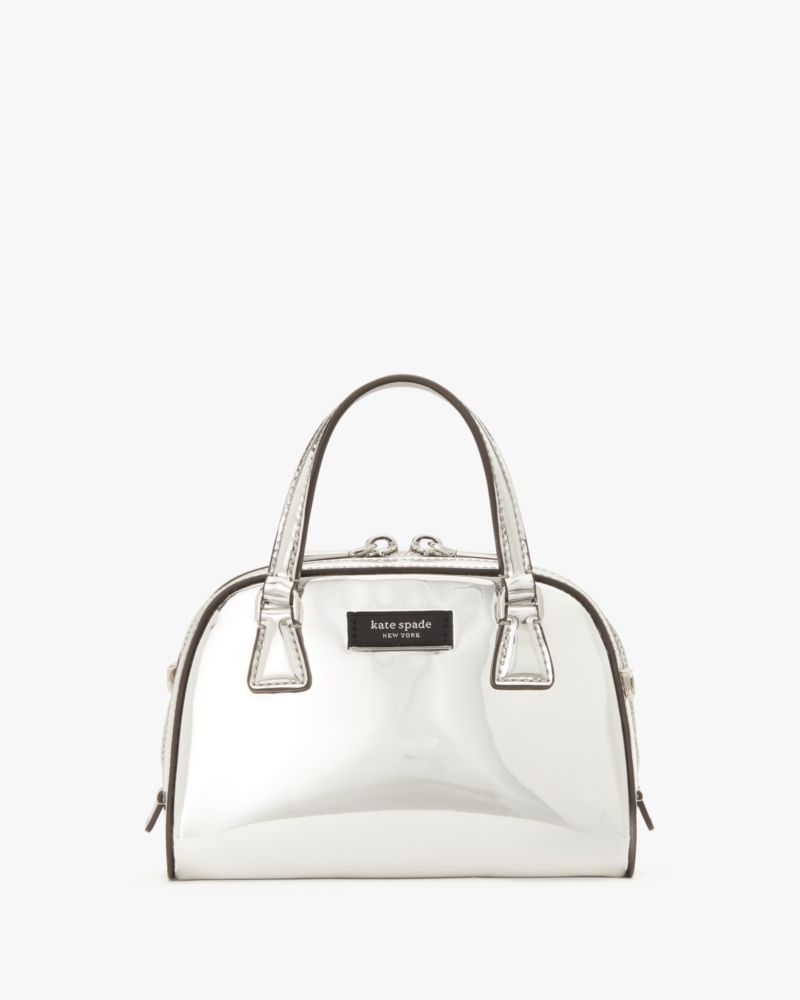 Kate Spade,Sam Icon Metallic Mini Duffle Bag,Silver