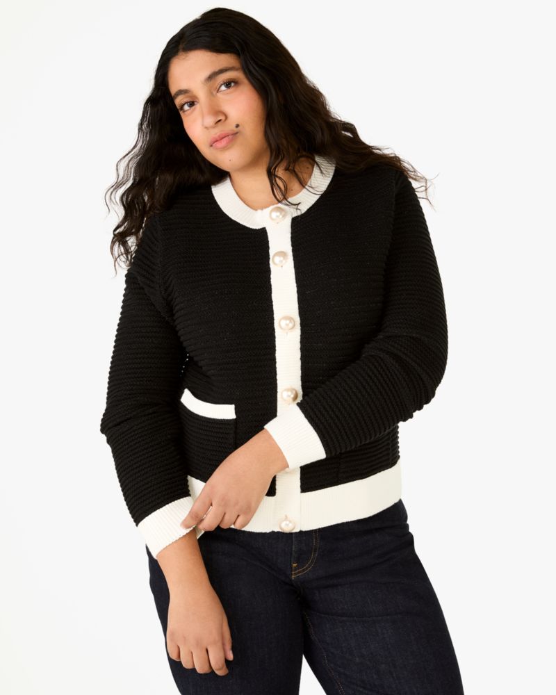 Kate Spade,Colorblock Lady Sweater Jacket,Black