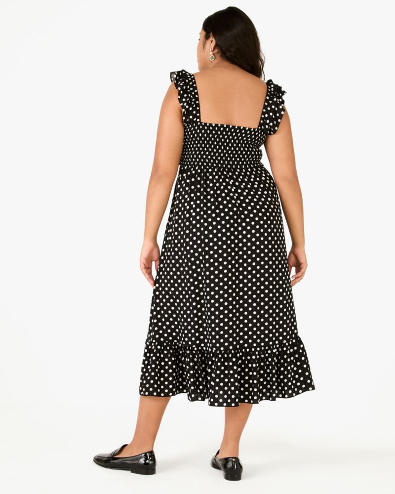 Kate Spade,Dot Dot Dot Ruffle Midi Dress,Black