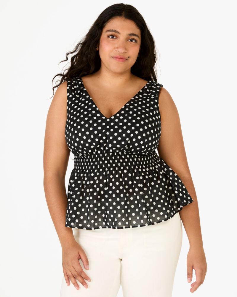 Kate Spade,Dot Dot Dot Smocked Top,Black