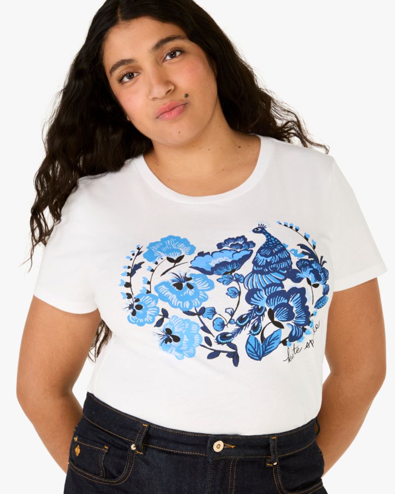 Kate Spade,Embellished Peacock Floral Tee,White