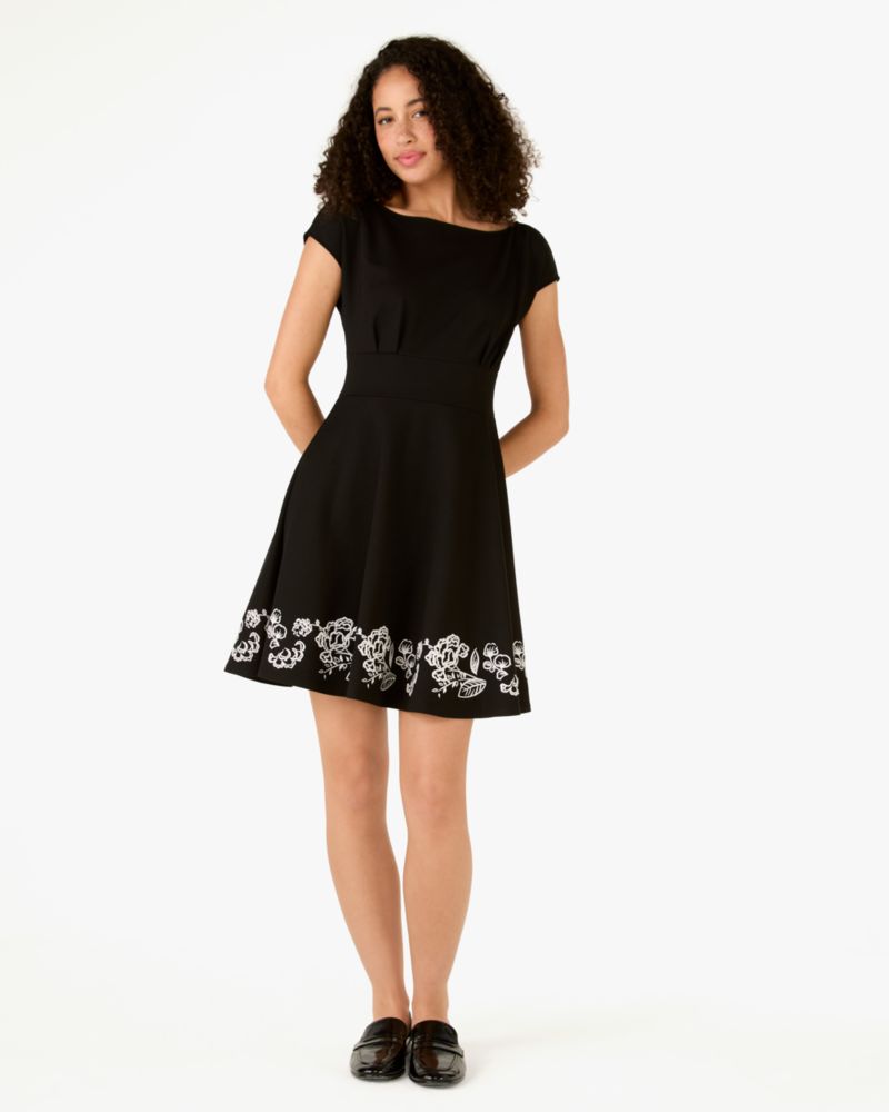 Kate Spade,Embroidered Fiorella Dress,A-Line,Embroidered,Insulated,Day Party,Black