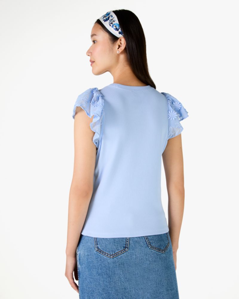 Kate Spade,Mix Media Lace Tee,Blue