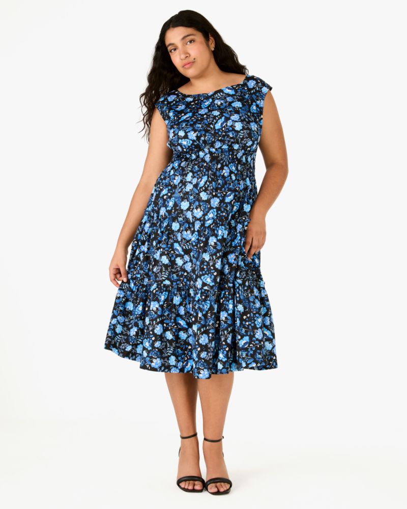 Kate Spade,Peacock Floral Blaire Midi Dress,Multi Color