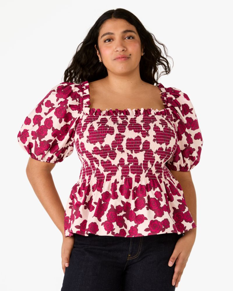 Kate Spade,Rosy Florets Puff-sleeve Top,Multi Color