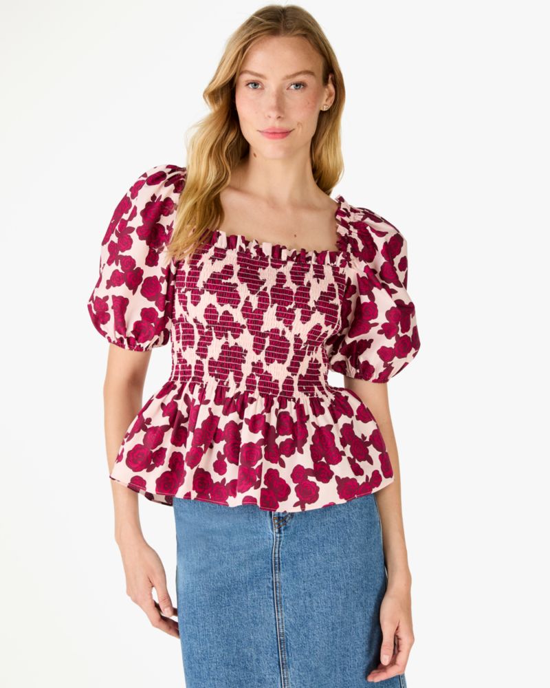 Kate Spade,Rosy Florets Puff-sleeve Top,