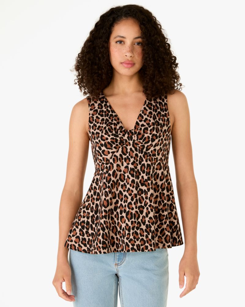 Kate Spade,Spotted Leopard Bow-Knot Top,Toasted Hazelnut