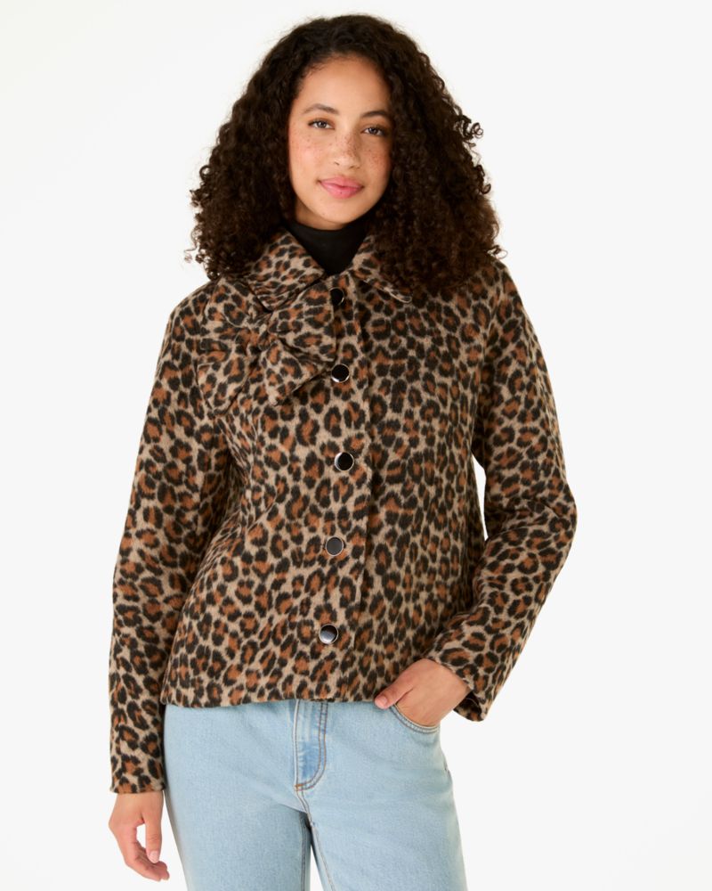 Kate Spade,Spotted Leopard Dorothy Swing Peacoat,Multi Color