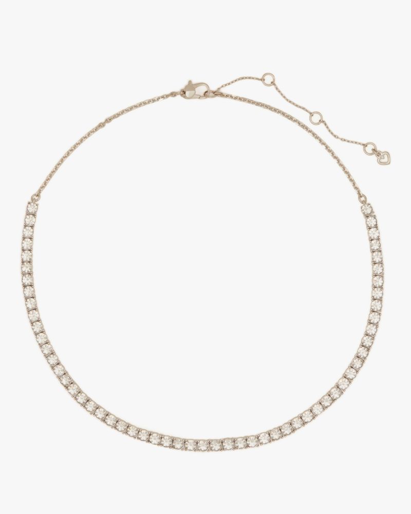 Kate Spade,Queen Of The Court Tennis Necklace,Single Strand,Rhinestones,Pave Embellishment,Silver Plated,Formal,Clear