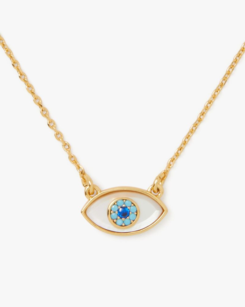Kate Spade,All Seeing Mini Pendant,Single Strand,Rhinestones,Novelty Embellishment,Gold Metal,Casual,Multi Color