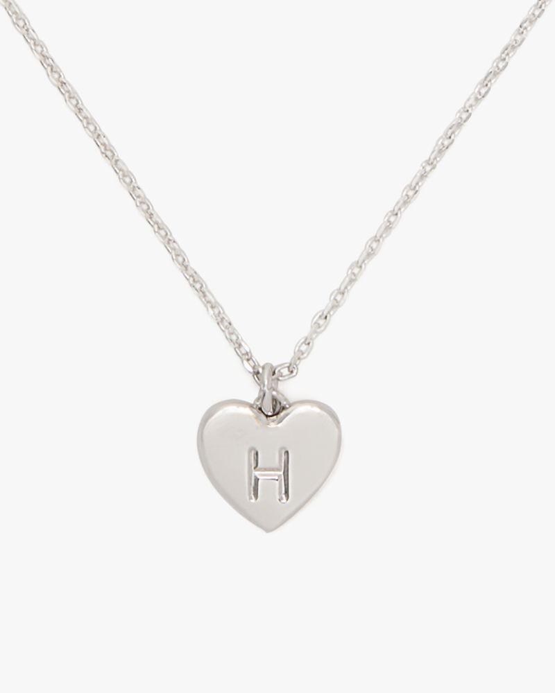 Kate Spade,Initial Here H Pendant,Single Strand,Engraved Detail,Heart Embellishment,Initials Embellishment,Silver Plated,V...,