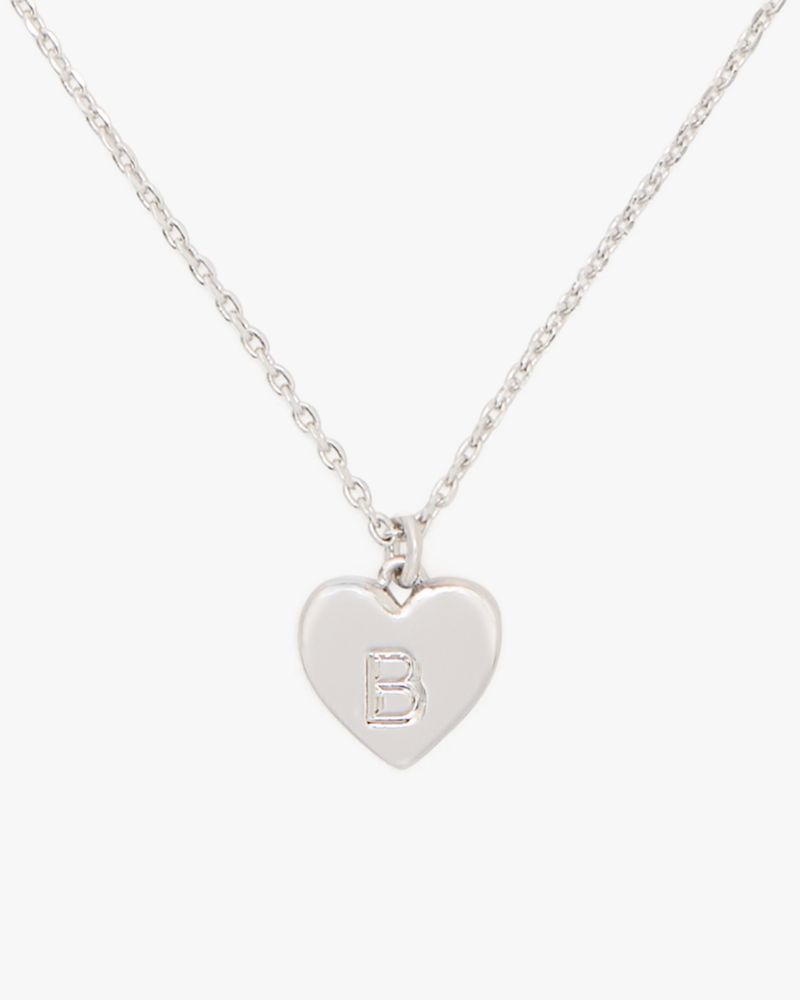 Kate Spade,Initial Here B Pendant,Single Strand,Engraved Detail,Heart Embellishment,Initials Embellishment,Silver Plated,C...,