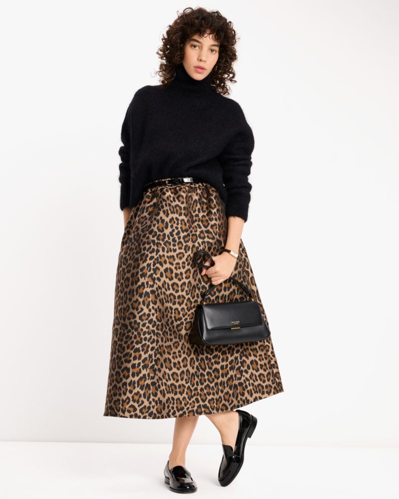 Kate Spade,Classic Leopard Midi Skirt,Polyester,Elastane,A-Line,Day Party,Multi Color