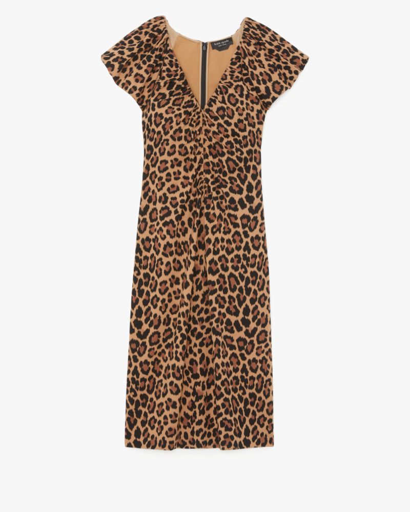 Light Tobacco Classic Leopard Ruched Ponte Dress