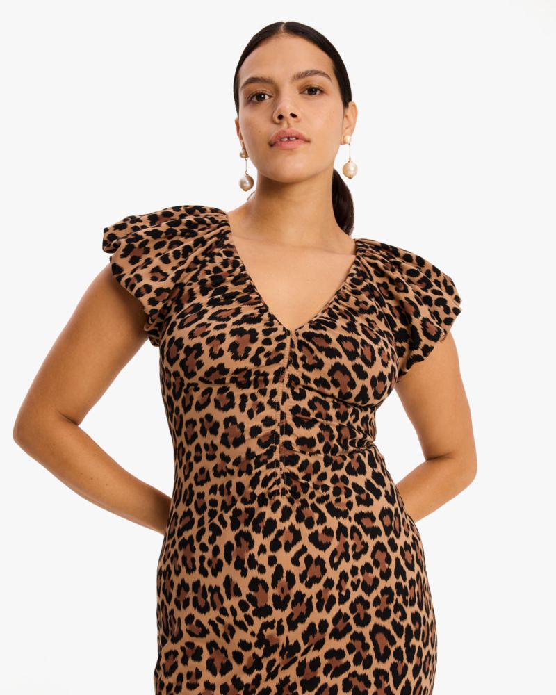 Kate Spade,Classic Leopard Ruched Ponte Dress,