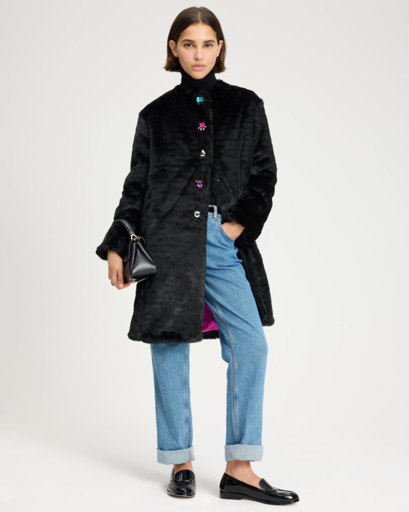 Kate Spade,Embellished Faux Fur Coat,