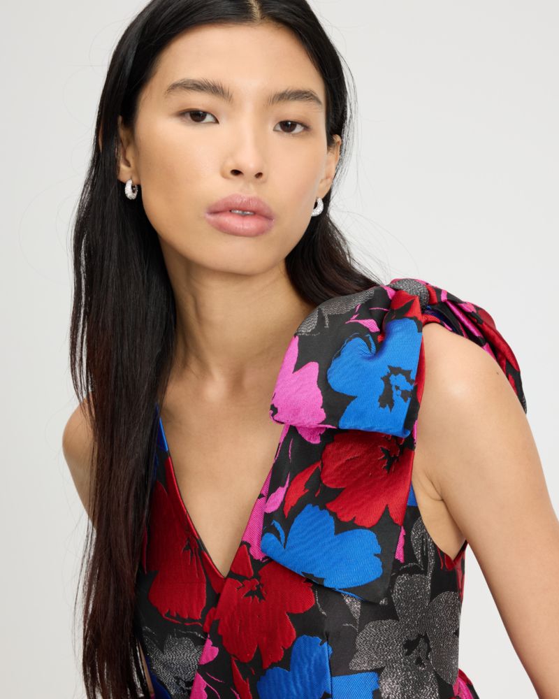 Kate Spade,Painterly Blooms Bubble Dress,Spandex,Polyester,Fit & Flare,Bubble,Bow,Ruched,Day Party,Multi Color