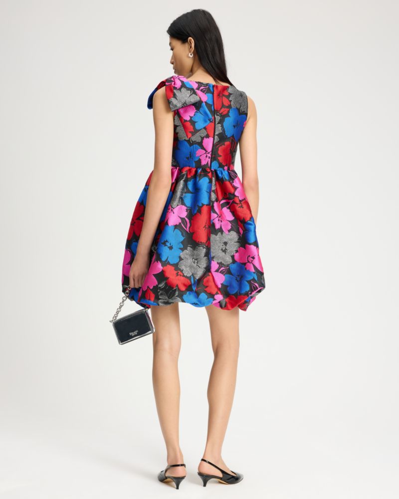 Kate Spade,Painterly Blooms Bubble Dress,Polyester,Fit & Flare,Bubble,Bow,Ruched,Day Party,Multi Color