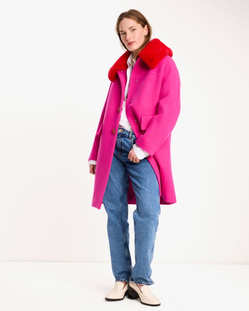 Kate Spade,Faux Fur Wool Coat,