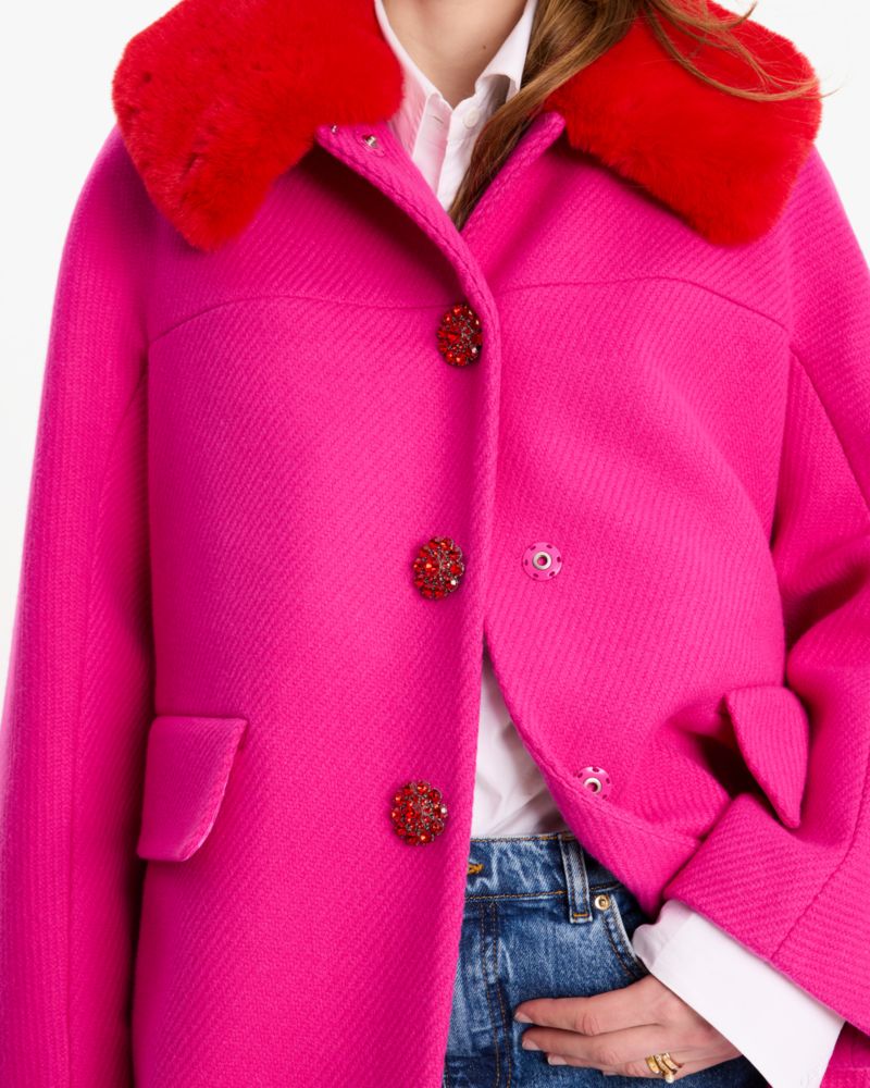 Kate Spade,Faux Fur Wool Coat,