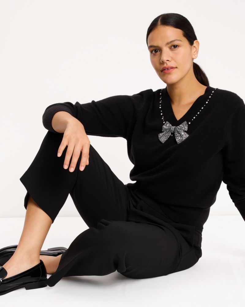 Kate Spade,Embellished V-neck Sweater,Black