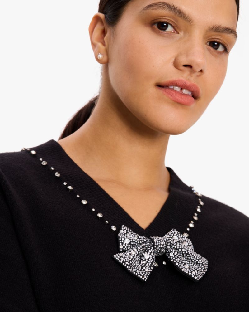 Kate Spade,Embellished V-neck Sweater,Black