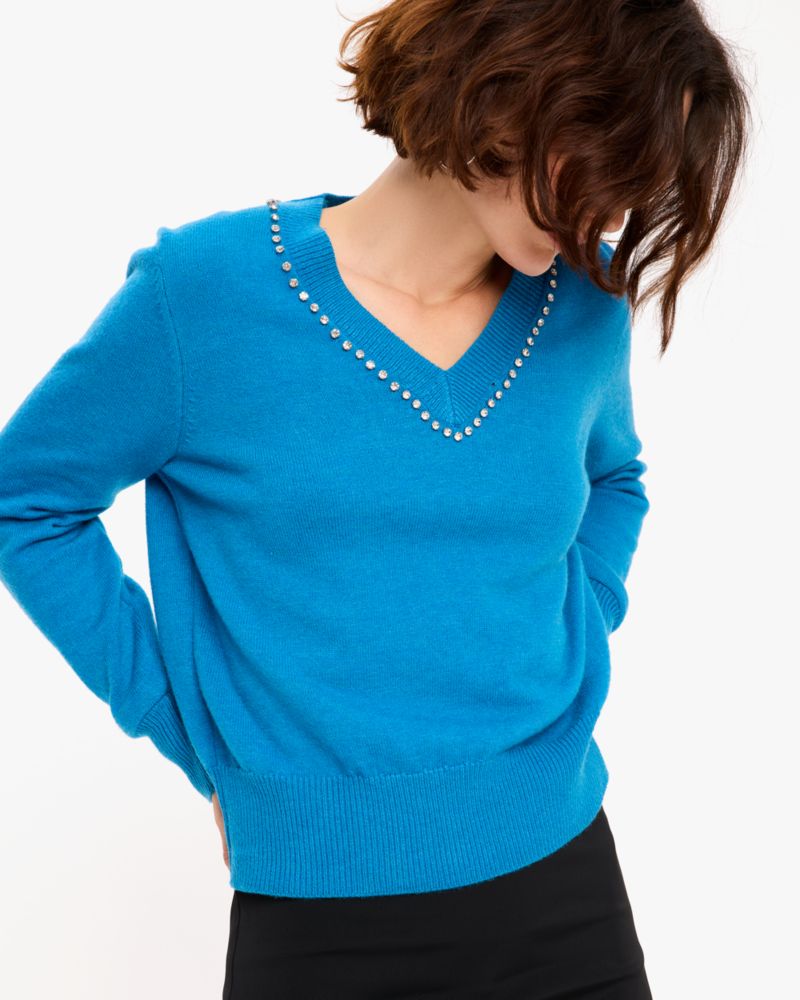 Kate Spade,Embellished V-neck Sweater,