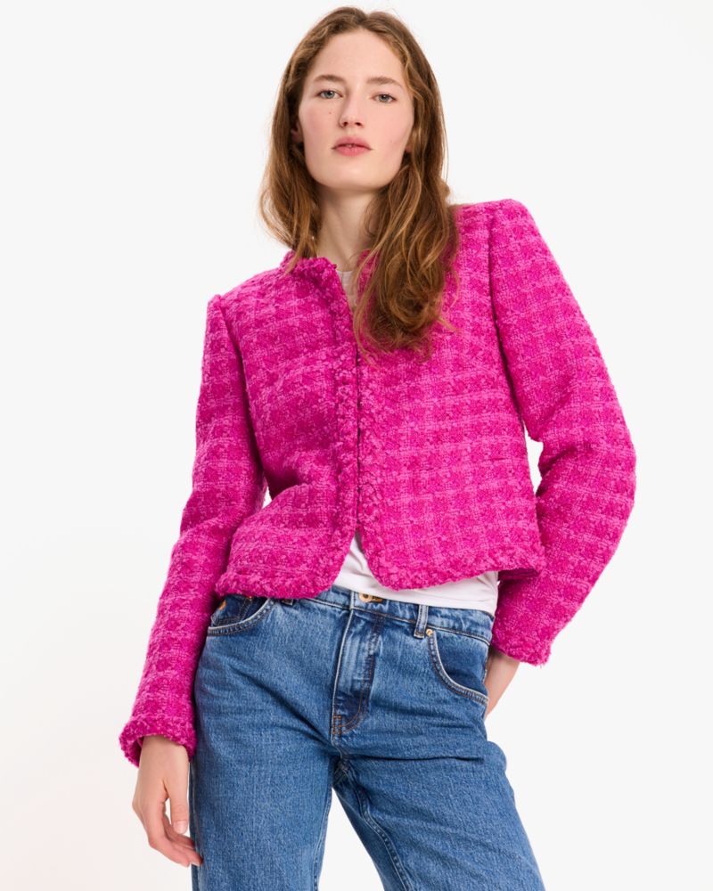 Kate Spade,Cadillac Tweed Jacket,Tweed,Braided,Day Party,Fuchsia